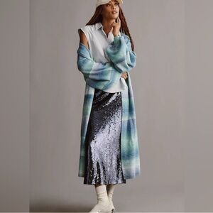 Anthropologie Blue and Green Ombre Striped Duster